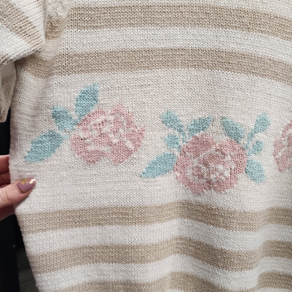 VINTAGE THE PETITE CONCEPT By DEVON  Rose Striped Short Sleeve Sweater MP - Picture 4 of 5